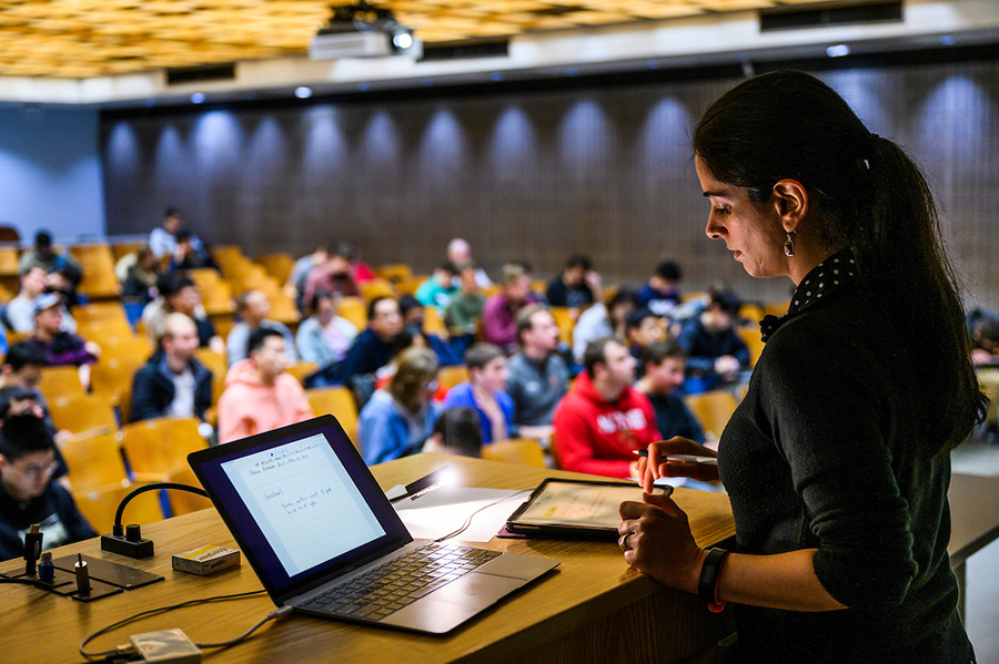 Professor introducing class materials